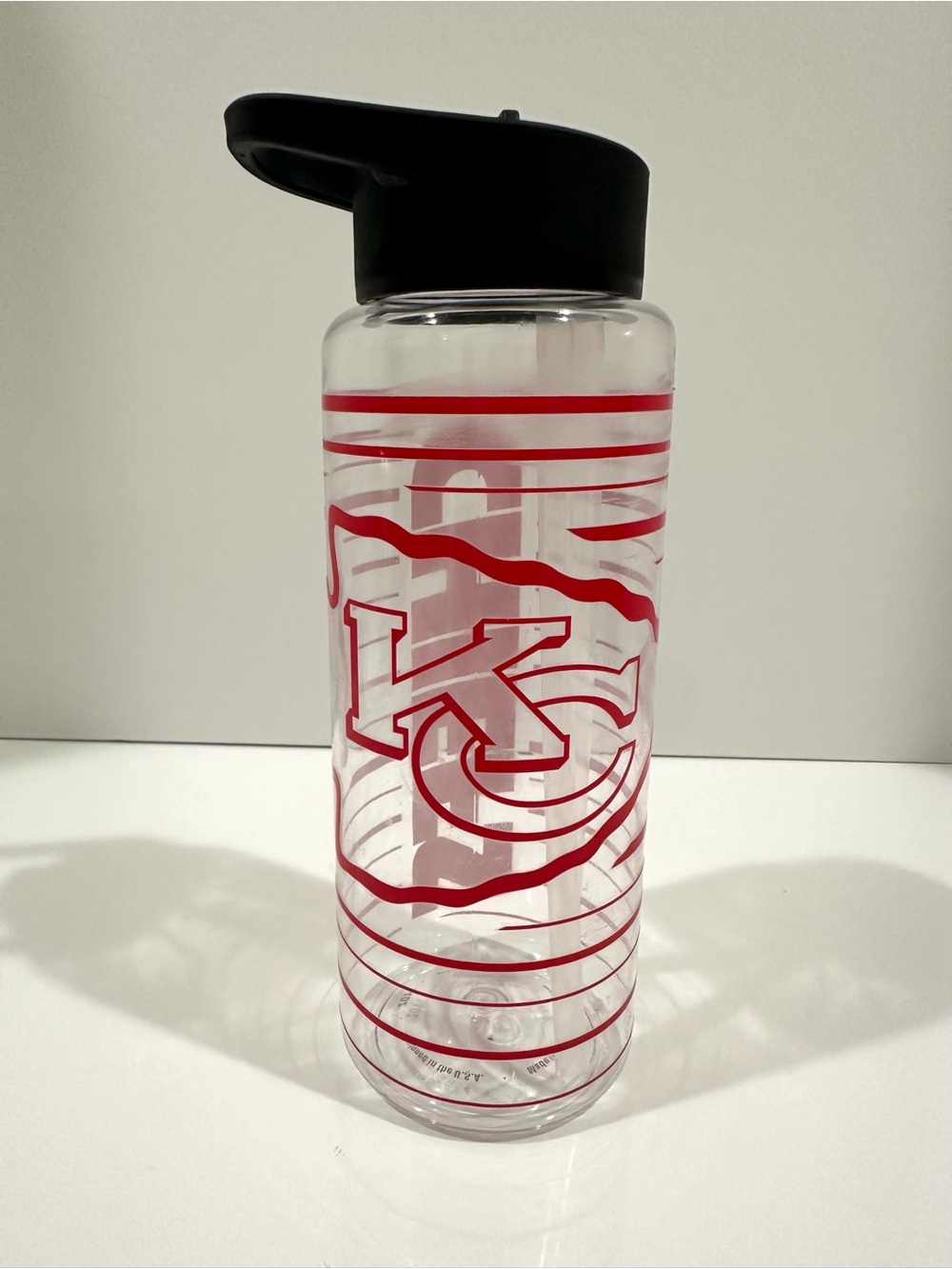 New NFL 32oz Kansas City Chiefs Plastic Water Bottle Thermos Clear Red 2 Straws